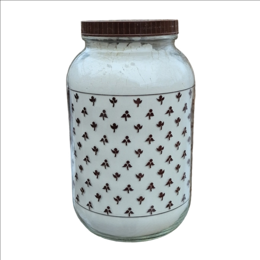 Vintage Large Canister Brown And Clear Flour Inside Not Included